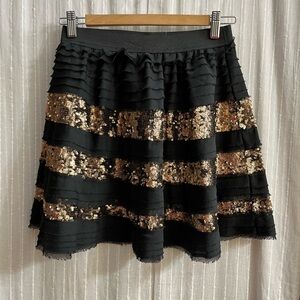 Free People Black Chiffon and Gold Sequin Stripes Mini Skirt Size XS